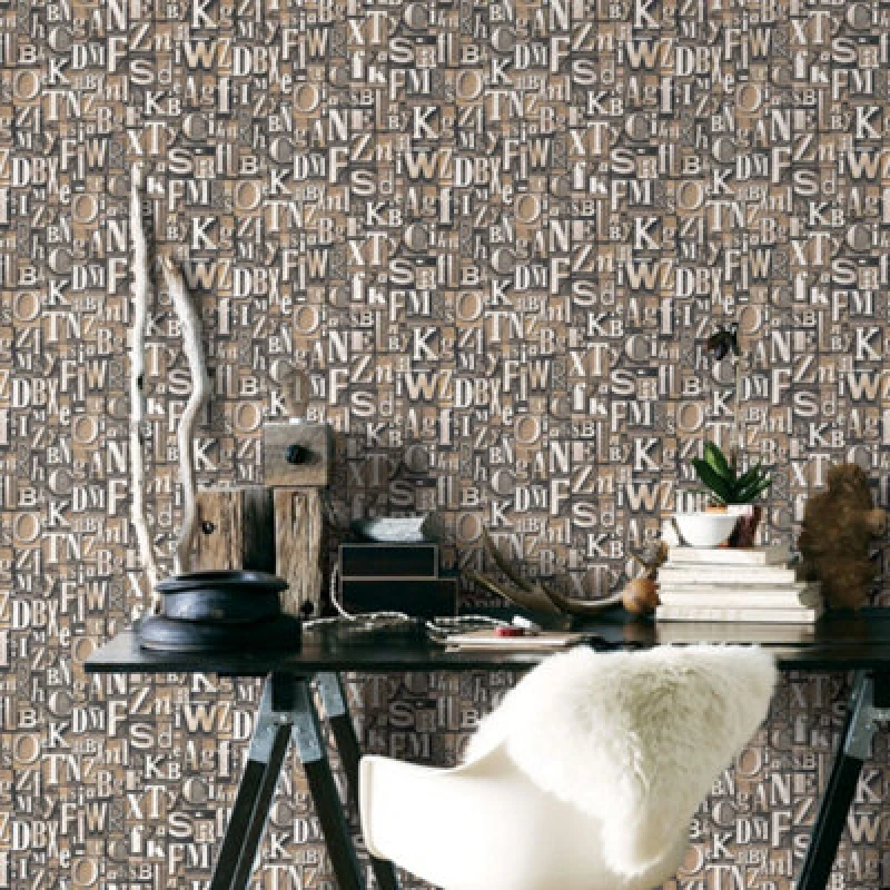 Image of Galerie Nostalgie Bronze Brown Block Letters Smooth Wallpaper