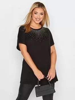 Image of Yours Grown On Sleeve Tee Stud Detail Black, Size 26-28, Women