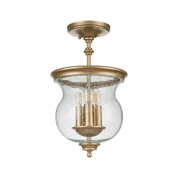 image of Feiss Feiss Pickering Lane 3 Light Glass Semi-Flush Ceiling Light - Natural Brass