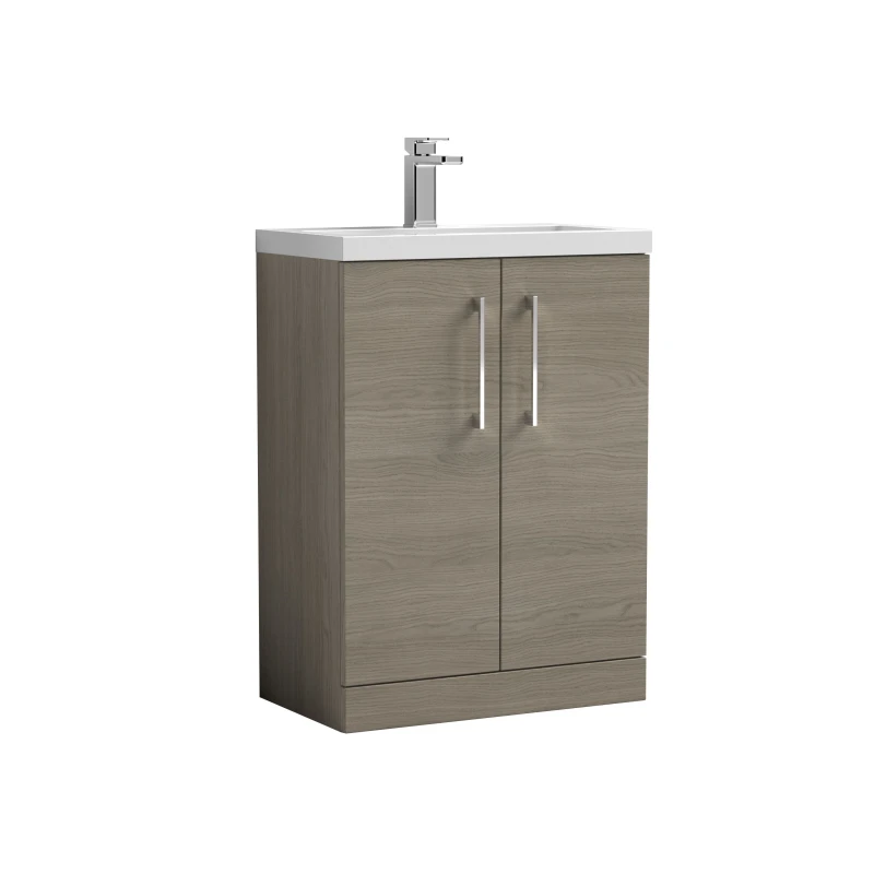 Image of Balterley Compact Floor Standing 2 Door Vanity Polymarble Basin 600mm Solace Oak Brown