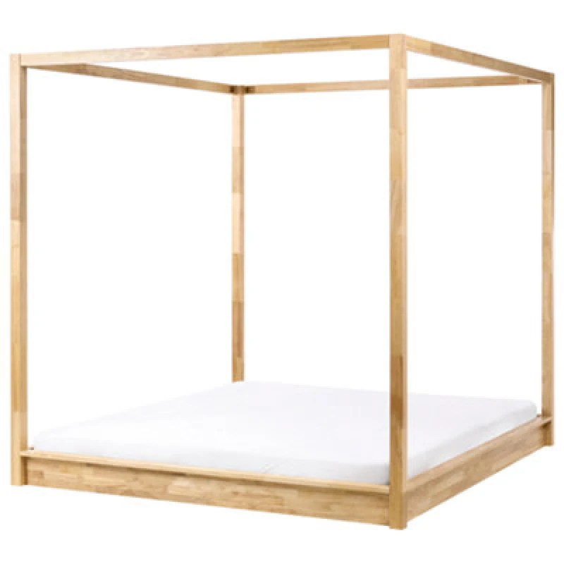 Image of Beliani Four Poster Bed Wood Herliere 180 X 200 Cm (Eu Super King) Light Brown
