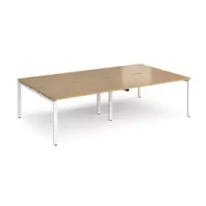 Image of Bench Desk 4 Person Rectangular Desks 2800mm Oak Tops With White Frames 1600mm Depth Adapt