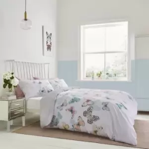 Image of Catherine Lansfield - Scatter Butterfly Duvet Cover Set Grey Double Bedding Set - Grey