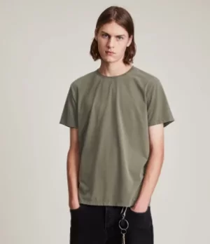 image of AllSaints Mens Bodega Crew T-Shirt, Tarragon Green, Size: L