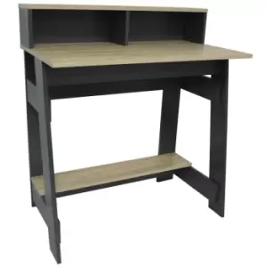 Image of Techstyle Office Desk With Two Cubbies And Shelf Light Oak / Dark Grey