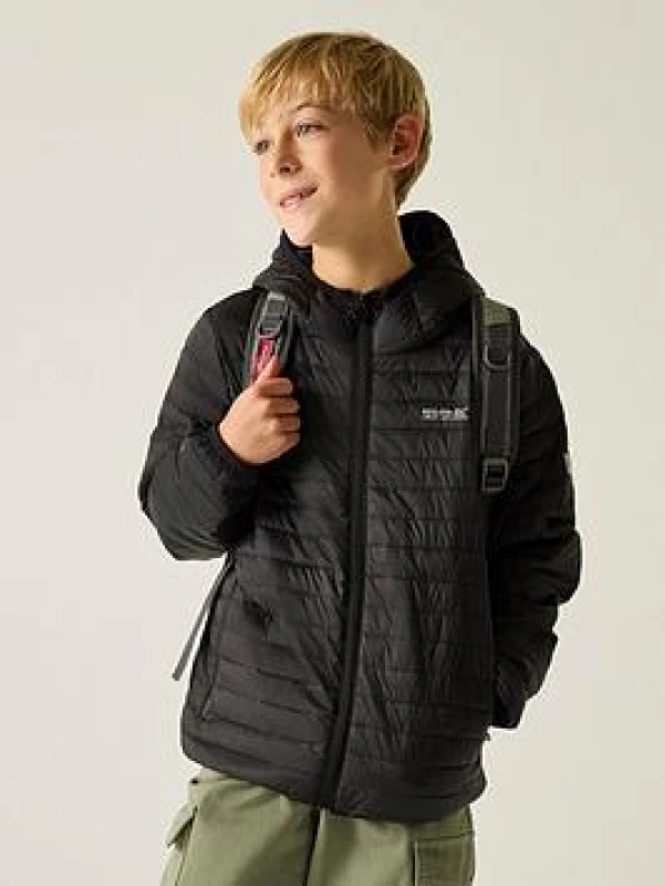 Image of Regatta Junior Hooded Hillpack Quilted Jacket in Jet Black Size: 15-16 Years Jet Black Unisex 15-16 Years