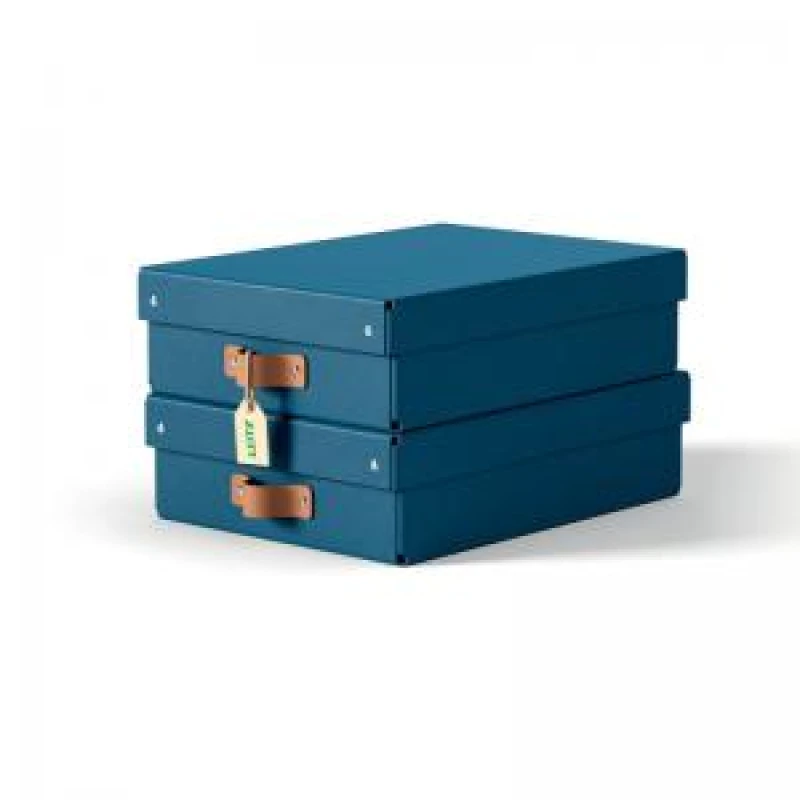 Image of Leitz Puro Storage Box with Lid Medium Low 8L Blue 100 Recycled Card EXR70930AC