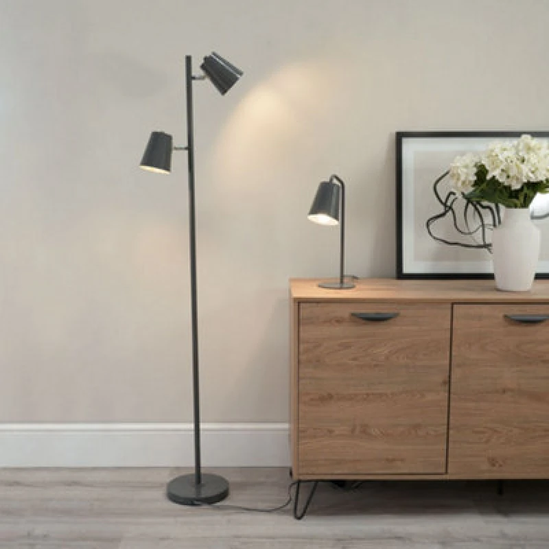 Image of ValueLights Bibi 2 Way Adjustable Multi-Directional Metal Floor Lamp Charcoal