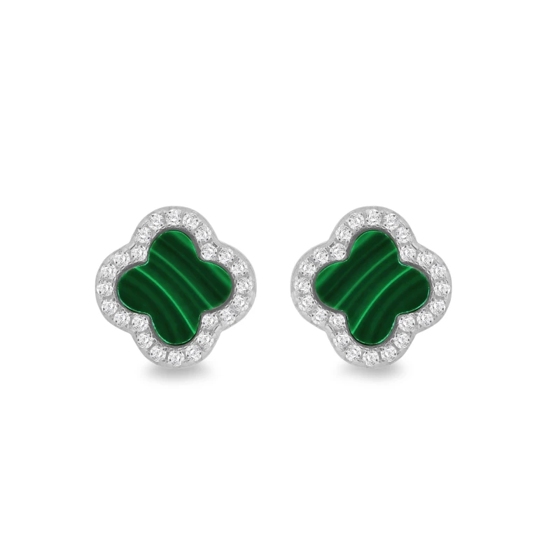Image of Be You Sterling Silver Clover Malachite & CZ Studs Sterling Silver female One Size