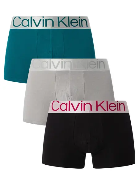 Image of Calvin Klein 3 Pack Reconsidered Steel Trunks Black/Grey/Green M