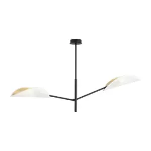 Image of Emibig Vene Black Multi Arm Semi Flush Ceiling light with White, Gold Fabric Shades, 2x E14