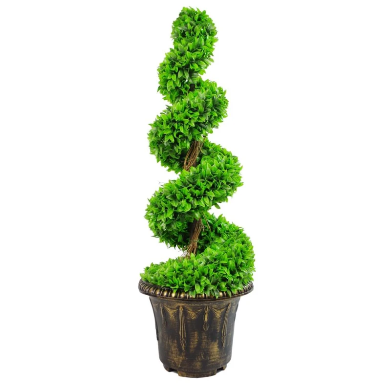 Image of Leaf Design 90cm Artificial Green Large Leaf Spiral with Decorative Planter