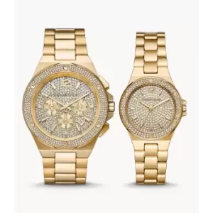 Image of Michael Kors Mens His And Hers Lennox Gold-Tone Stainless Steel Watch Set - Gold
