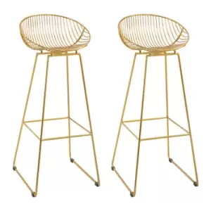 image of Homcom Set Of 2 Modern Bar Stools With Backrest Footrest Gold