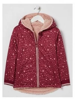 Image of FatFace Girls Reversible Star Print Zip Through - Berry, Size 9-10 Years, Women