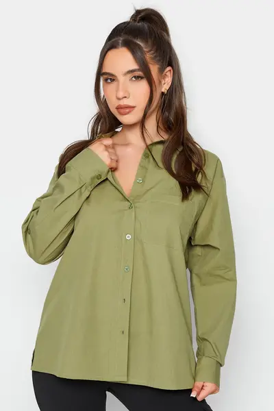 image of PixieGirl Petite Oversized Cotton Shirt Green