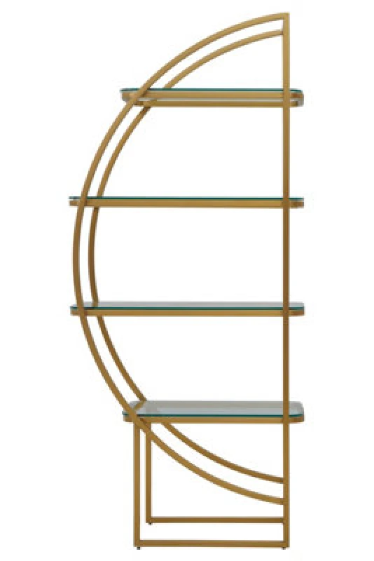 Image of Premier Housewares Left Half Moon Shelf Unit, Modern Retro Gold Shelf Unit, Four Sleek Glass Shelves, Art Deco Gold Shelves Gold