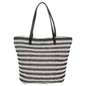 image of Straw Weave Striped Tote Black