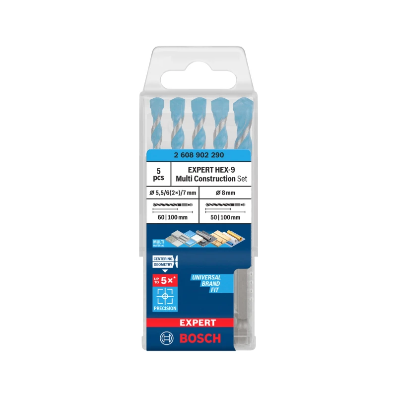 Image of Bosch Powertool Accessories EXPERT HEX-9 Multi Construction Drill Bit Set, 5 Piece 2.608.902.290