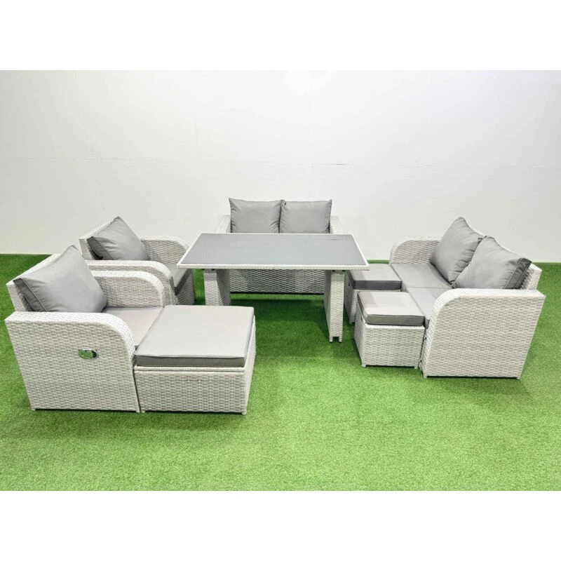 Image of Fimous 8 Pieces Patio Garden Furniture Sets with Cushions 3 Stools in Light Grey Light Grey Unisex