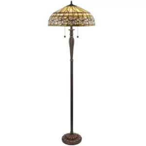 Image of Floral Tiffany Glass Floor Lamp - Dark Bronze Finish - 2 x 60W E27 GLS Required