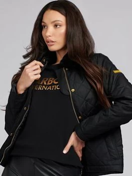 Image of Barbour International Galvez Detachable Faux Fur Collar Wax Jacket - Black, Size 16, Women