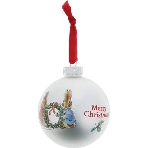 Image of Peter Rabbit and Flopsy Holding Holy Wreath Bauble