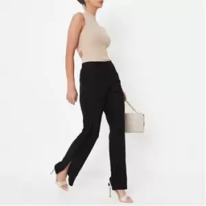 image of Missguided Faux Suede Split Hem Trousers - Black