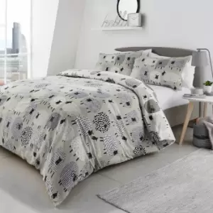 Image of Fusion Dotty Sheep Print Reversible Duvet Cover Set, Natural, King