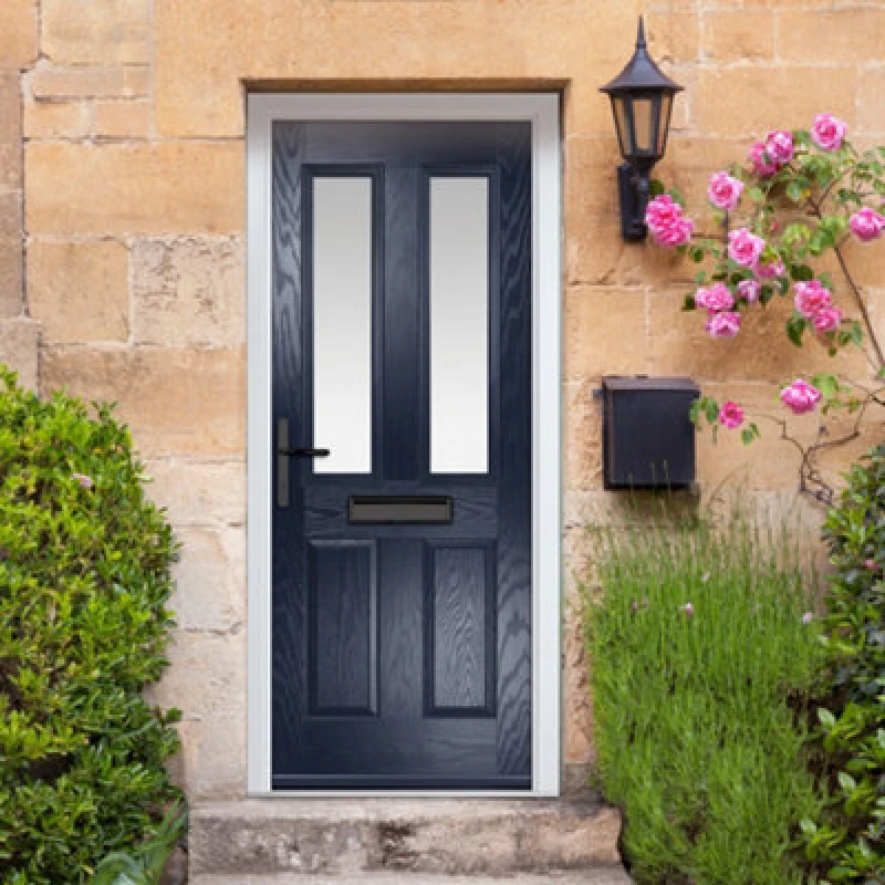 Image of Lacerta Composite Door Carnoustie Blue 920mm X 2090mm Open In Right Hand Obs Glass 10 Year Guarantee - Free Delivery & Smart Lock