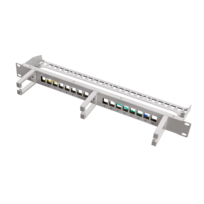 Image of LogiLink Keystone Panel 1U. 16 ports. shielded. grey. with 3 cable man