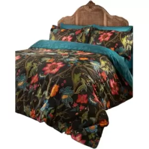 image of Riva Paoletti Botanist Duvet Cover Set (Double) (Black/Multicoloured) - Black/Multicoloured