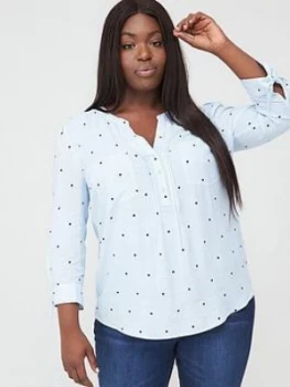 Image of Oasis Curve Stripe and Star Tie Sleeve Shirt - Multi Blue, Multi Blue, Size 22, Women