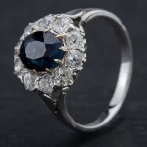 image of Pre-Owned 14ct White Gold Sapphire Brilliant Diamond Cluster Ring...