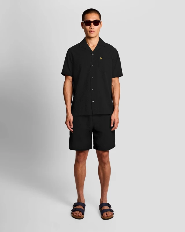 Image of Lyle & Scott Mens Textured Resort Shorts in Black