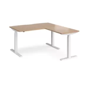 image of Height Adjustable Desk Rectangular Desk With Return 1400mm Beech Tops With White Frames Elev8 Touch