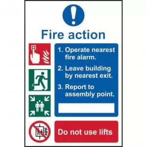 Image of Self-Adhesive Vinyl Fire Action Procedure sign 200 x 300mm. Easy to