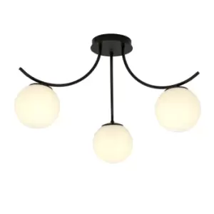 Image of Boston Black Multi Arm Globe Ceiling Light with White Glass Shades, 3x E14