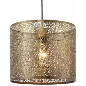 Image of Hanging Ceiling Pendant Light Shade Antique Brass Bird Leaf Pattern small Round