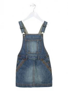 image of Fat Face Girls Denim Pinafore Dress - Blue