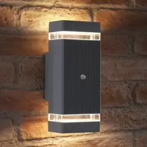 image of Auraglow - Dusk Till Dawn Sensor Double Up & Down Wall Light - THRUXTON - Silver (Warm White)