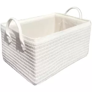 Image of Topfurnishing - Neon Bright Colours Toys Baby Nursery Organiser Cupboard Storage Basket + Handle Hamper basket [White,Medium 30x20x16cm] - White