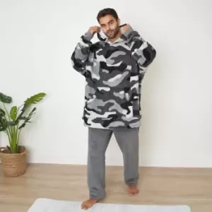 Image of Dreamscene Camo Oversized Hoodie Blanket Wearable Sherpa Sweatshirt Charcoal