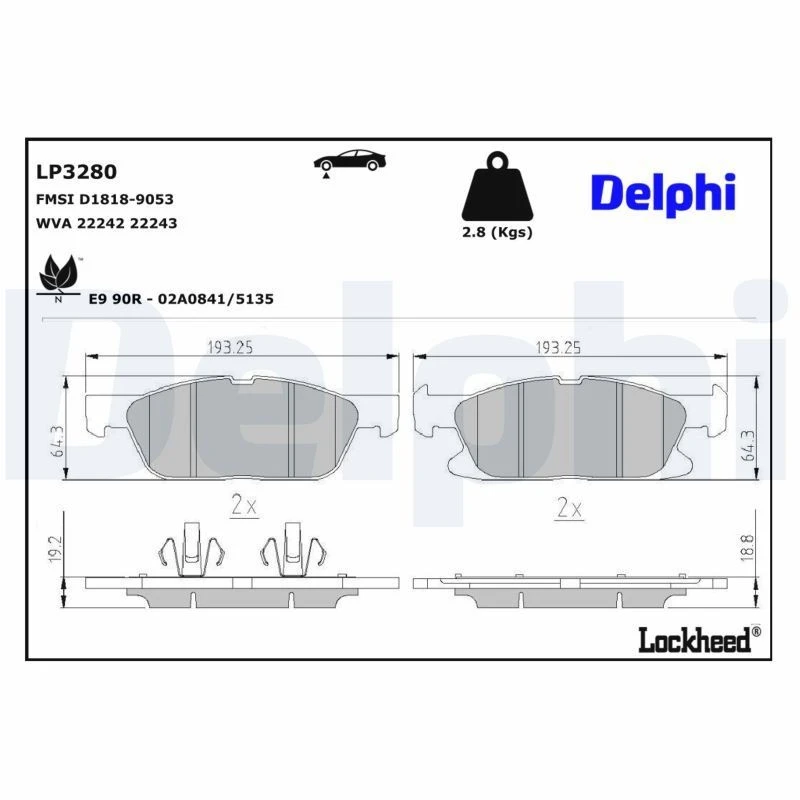 Image of DELPHI Brake pad set DELPHI LP3280