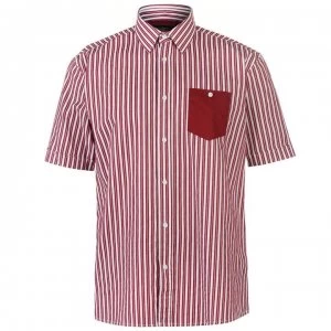 Image of Pierre Cardin Pocket Detail Striped Short Sleeve Shirt Mens - Burg/White