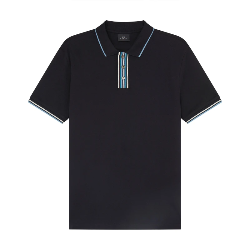 Image of Paul Smith PS AW24 Contrast Placket Stripe Polo Black BLACK