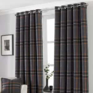 image of Paoletti Aviemore Heritage Check Ringtop Eyelet Curtains (Pair) Polyester Rust (229X183Cm)