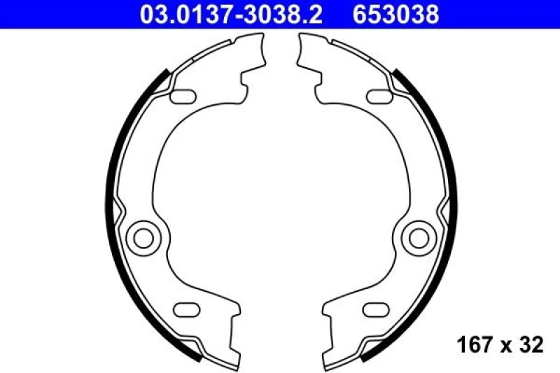 Image of ATE 03.0137-3038.2 Handbrake Shoes without lever Brake Shoe Set,parking brake (1419)