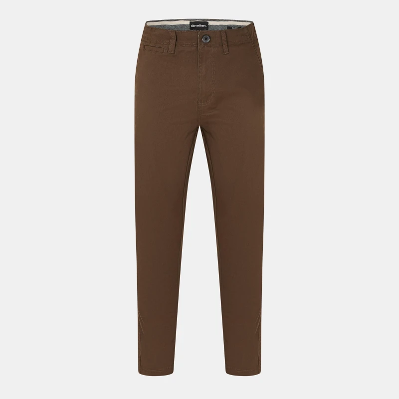 Image of Threadbare 'Castello' Cotton Slim Fit Chino Trousers With Stretch Chocolate