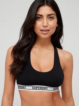 Image of Superdry Logo Crop Bralette - Black, Size 12, Women